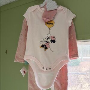 Disney Pink Minnie Mouse Bodysuit with Gold Accent Balloon